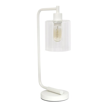 Simple Designs Bronson Antique Style Industrial Iron Lantern Desk Lamp, White LD1036-WHT
